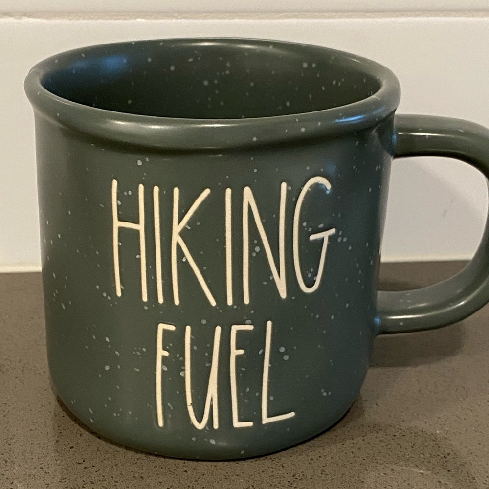 RAE DUNN “Hiking Fuel” ceramic camp style coffee mug Color: Sage Green